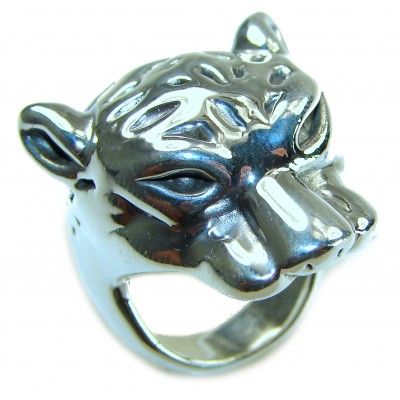 Panthère's Head Marcasite Ruby .925 Sterling Silver handcrafted Statement Ring size 8