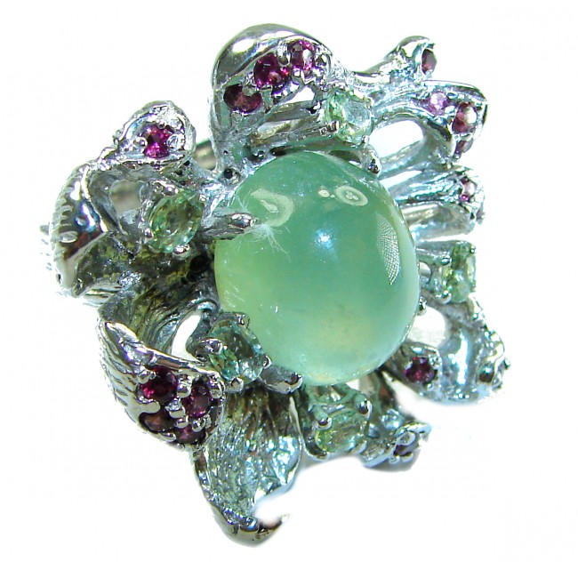 Born to Glam authentic 15.9 carat Prehnite .925 Sterling Silver handcrafted Large ring s. 8