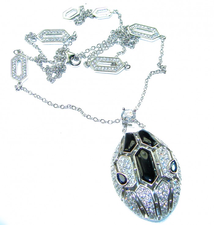 Great Masterpiece Snake's Head genuine 4.1 carat Onyx Blister Pearl .925 Sterling Silver handmade necklace