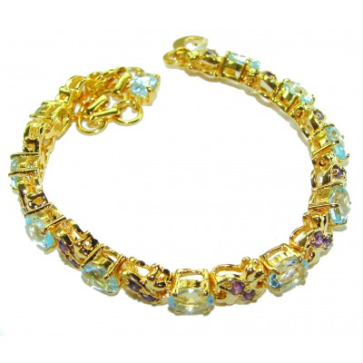 Genuine 24.5 carat Swiss Blue Topaz GARNET 14K Gold over .925 Sterling Silver handcrafted Bracelet