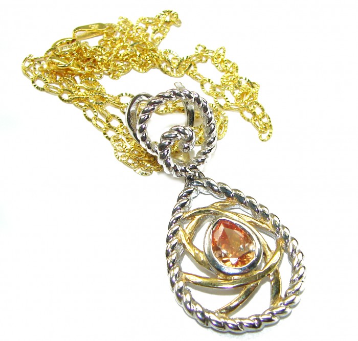 Mystery Natural Golden Topaz 2 tones .925 Sterling Silver handcrafted necklace