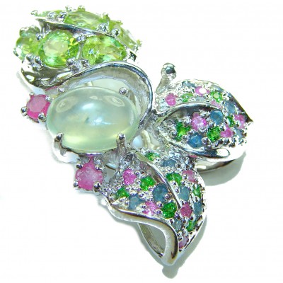Wise Bliss Authentic 8.6 carat Prehnite Emerald Sapphire Ruby .925 Sterling Silver handmade Pendant