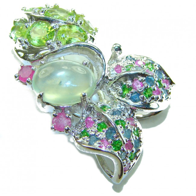 Wise Bliss Authentic 8.6 carat Prehnite Emerald Sapphire Ruby .925 Sterling Silver handmade Pendant