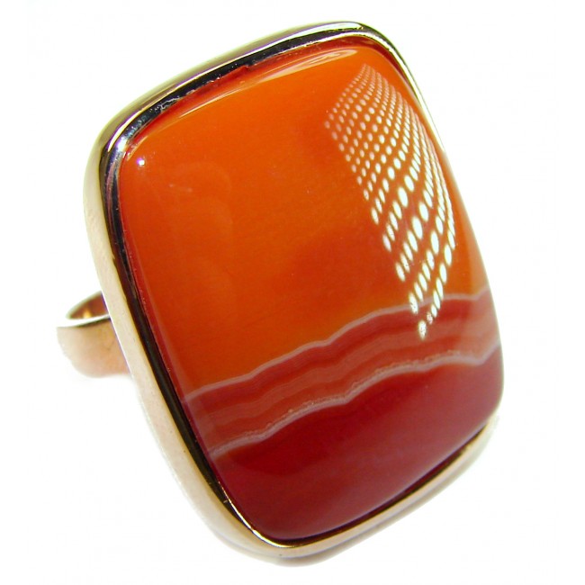 Toffee Orange Power natural Carnelian 14K Rose Gold over .925 Sterling Silver handmade ring s. 7 adjustable