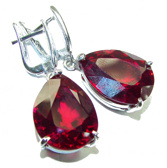 Blooming Rose pear cut 26.5 carat Red Topaz .925 Sterling Silver handmade Statement earrings