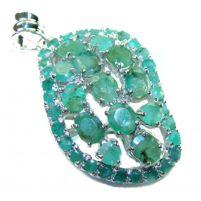 Spectacular 18.8 carat authentic Colombian Emerald .925 Sterling Silver handcrafted Pendant