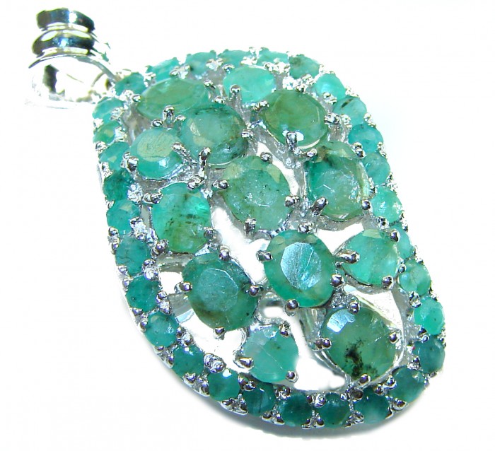 Spectacular 18.8 carat authentic Colombian Emerald .925 Sterling Silver handcrafted Pendant