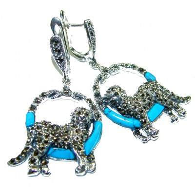 Cheetah Turquoise Ruby Marcasite .925 Sterling Silver Handcrafted earrings