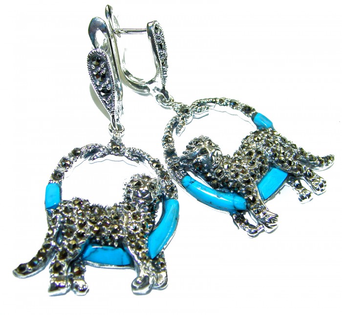 Cheetah Turquoise Ruby Marcasite .925 Sterling Silver Handcrafted earrings
