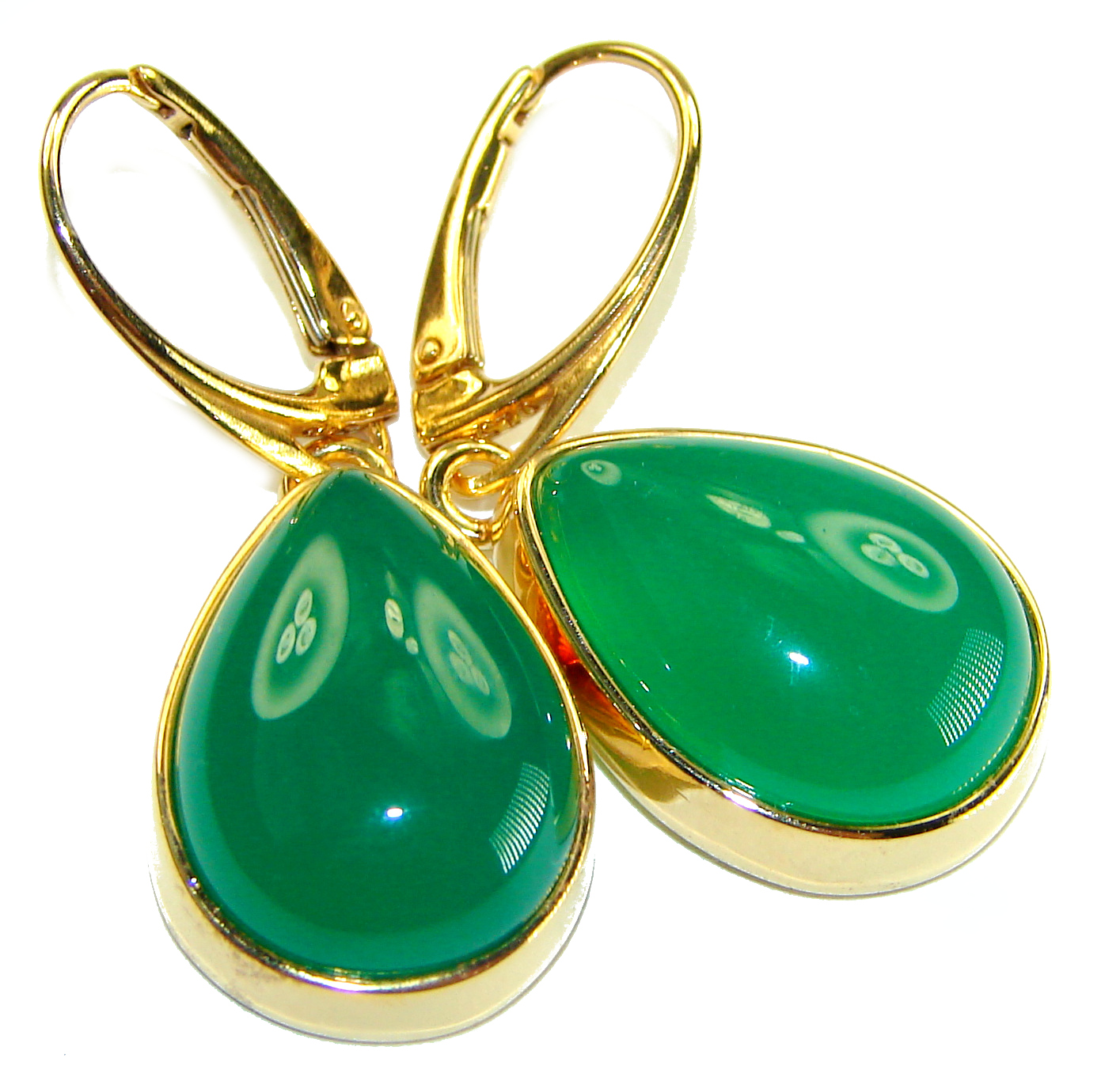 Unique genuine Jade 18K Gold over over .925 Sterling Silver handcrafted earrings