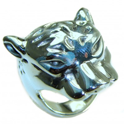 Cheetah Head Marcasite Ruby .925 Sterling Silver handcrafted Statement Ring size 7