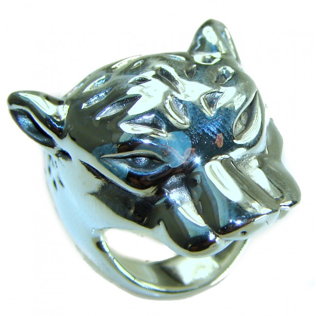Cheetah Head Marcasite Ruby .925 Sterling Silver handcrafted Statement Ring size 7