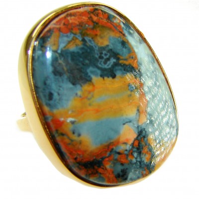 Large Silky Golden Pietersite 14K Gold over .925 Sterling Silver handmade Ring size 8