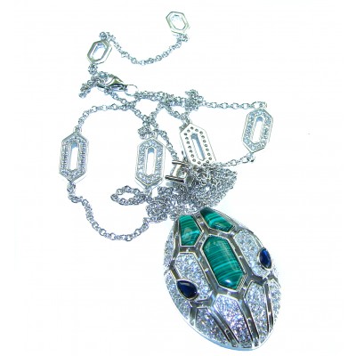 Great Masterpiece Snake's Head genuine 4.1 carat Malachite .925 Sterling Silver handmade necklace