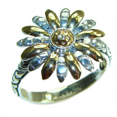 Fancy Flower 2 tones .925 Sterling Silver Perfectly handcrafted Ring s. 8