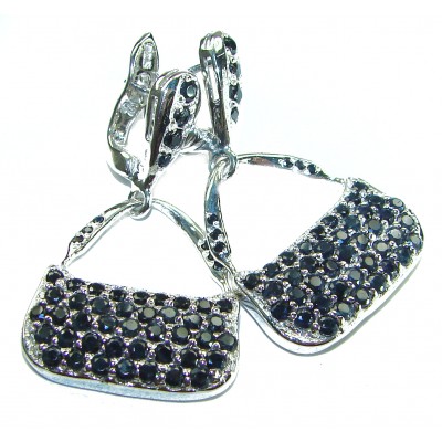 Luxurious BlueBags authentic 10.8 carat Sapphire black rhodium .925 Sterling Silver handcrafted earrings