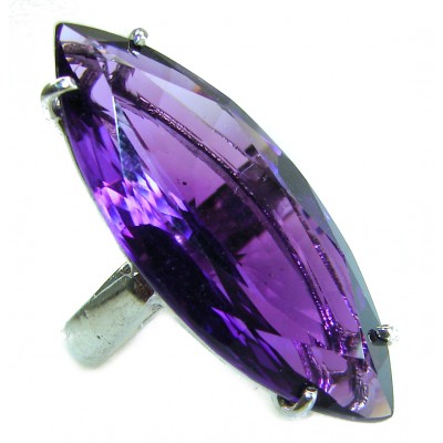 Marquise cut 33.2 carat Amethyst 14K Gold over .925 Sterling Silver Handcrafted Large Ring size 5