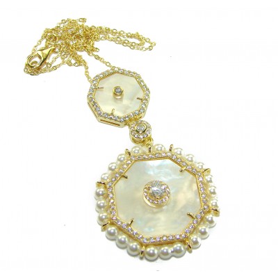 Precious natural creamy Blister Pearl 14K Gold over .925 Sterling Silver Necklace