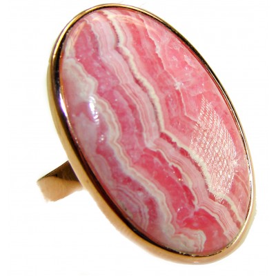 Top quality Argentinian Rhodochrosite 14K Gold over .925 Sterling Silver handmade LARGE ring size 8 adjustable