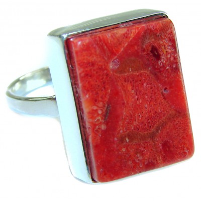 Bochic Style Natural Fossilized Coral .925 Sterling Silver handmade ring s. 8 1/4