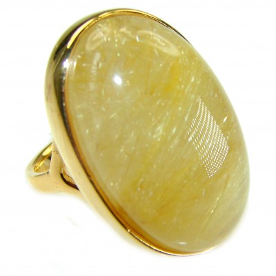 21.2 carat Himalayan Golden Rutilated Quartz 14K Gold over .925 Sterling Silver handcrafted Ring Size 5