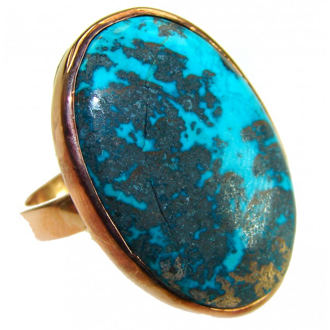Authentic Parrot's Wing Chrysocolla 18K Gold over .925 Sterling Silver handcrafted ring size 8 adjustable
