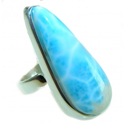 Blue Dreamer authentic Larimar .925 Sterling Silver handmade Large Solid ring size 7 adjustable