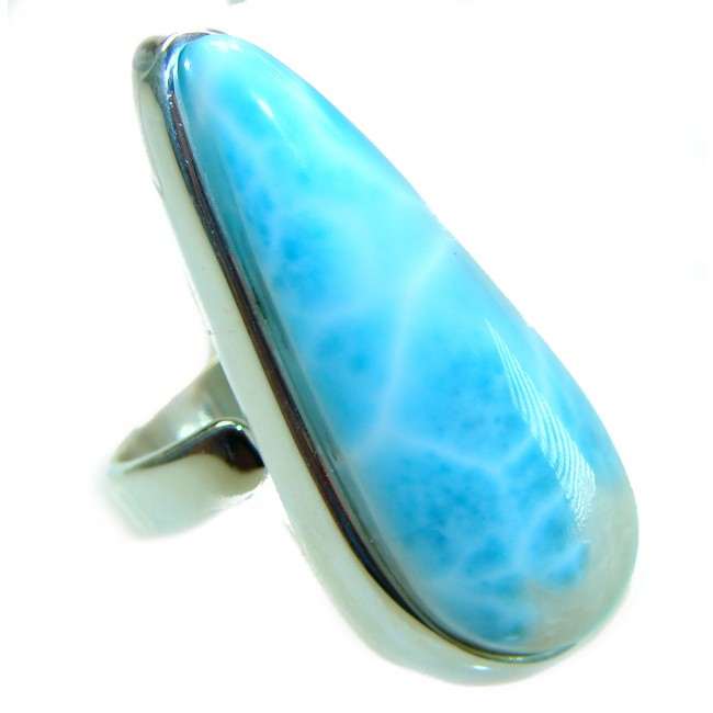 Blue Dreamer authentic Larimar .925 Sterling Silver handmade Large Solid ring size 7 adjustable