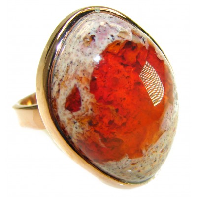 Inner Fire best quality 21.4 carat Mexican Opal 18K Gold over .925 Sterling Silver handmade ring 8 adjustable