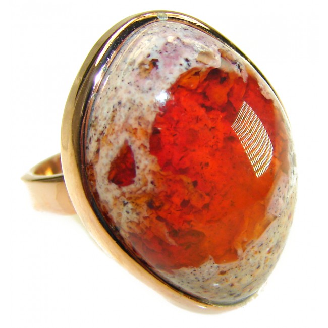 Inner Fire best quality 21.4 carat Mexican Opal 18K Gold over .925 Sterling Silver handmade ring 8 adjustable