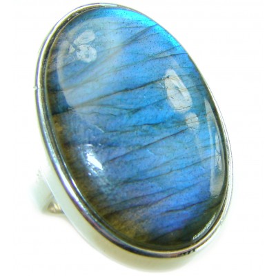 Shimmering Natural Labradorite .925 Sterling Silver handcrafted Large ring size 8 adjustable