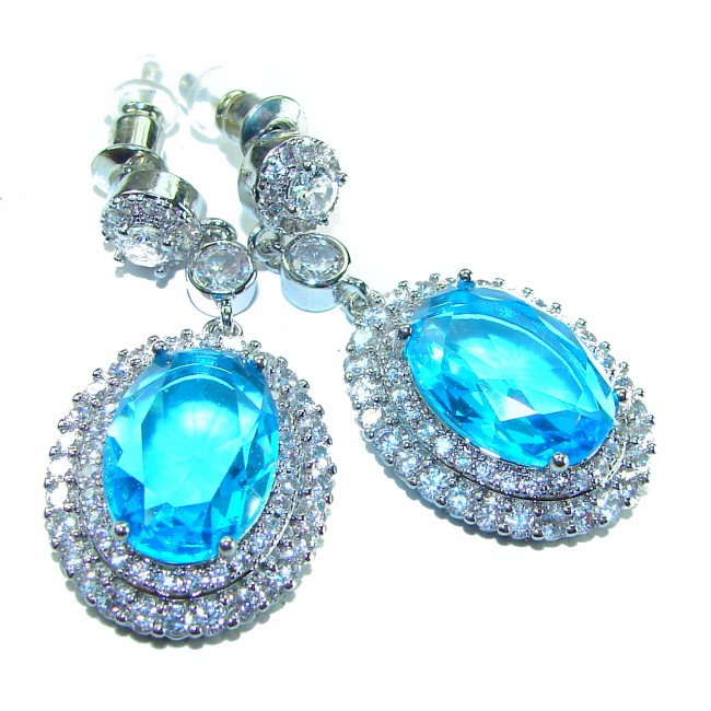 Atlantica 8.5 carat genuine Swiss Blue Topaz .925 Sterling Silver handmade Statement earrings