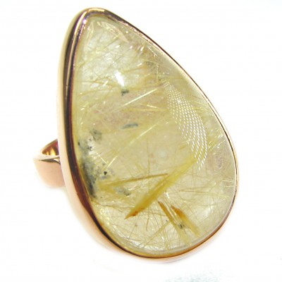 21.2 carat Himalayan Golden Rutilated Quartz 14K Gold over .925 Sterling Silver handcrafted Ring Size 5