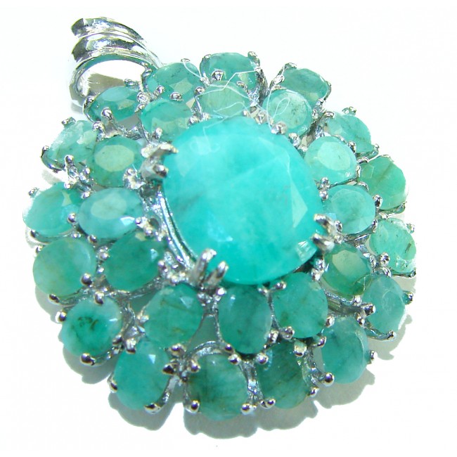 Spectacular 18.8 carat authentic Colombian Emerald .925 Sterling Silver handcrafted Pendant