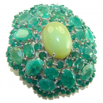 Vintage design 48.8 carat Vintage style Brazilian Green Tourmaline Colombian Emerald .925 Sterling Silver handmade Pendant - Brooch