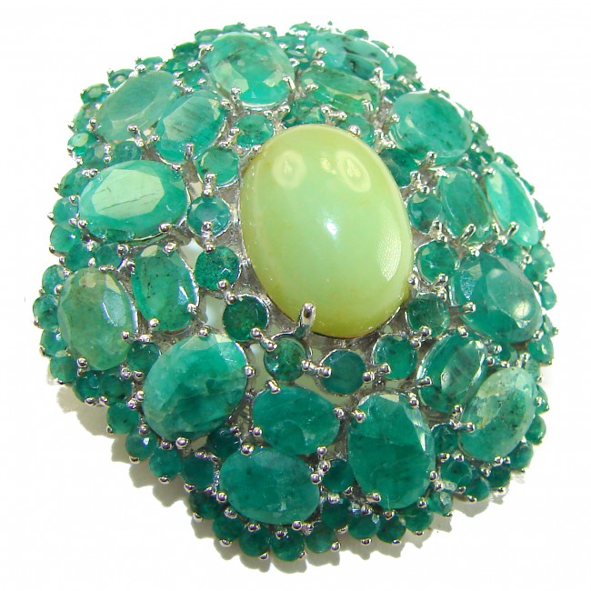 Vintage design 48.8 carat Vintage style Brazilian Green Tourmaline Colombian Emerald .925 Sterling Silver handmade Pendant - Brooch