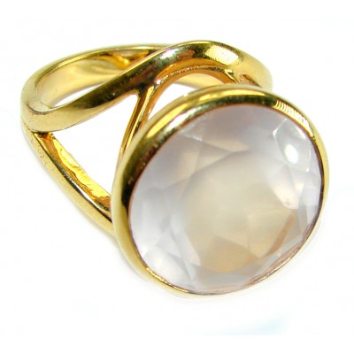 Authentic 10.5 carat Brazilian Rose Quartz 14K Gold over .925 Sterling Silver incredible Ring size 7