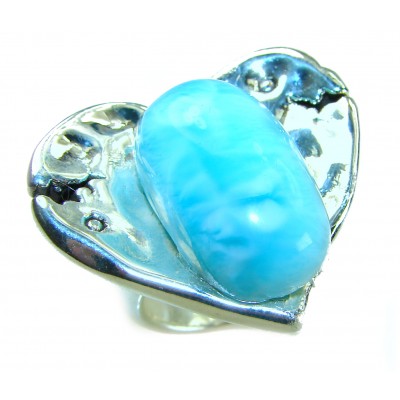 Angel's Heart Genuine Caribbean Larimar .925 Sterling Silver handcrafted MASSIVE 21.5 carat STATEMENT ring size 8