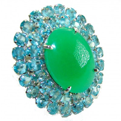 Good Fortune - Large Vintage Style 35.9 carat Jade Swiss Blue Topaz .925 Sterling Silver handmade Cocktail Ring s. 7