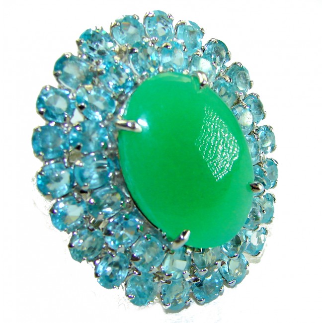Good Fortune - Large Vintage Style 35.9 carat Jade Swiss Blue Topaz .925 Sterling Silver handmade Cocktail Ring s. 7