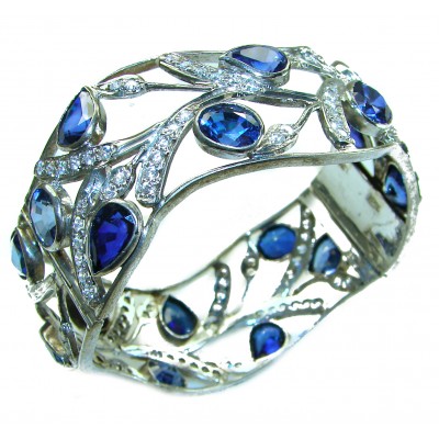 Blue Melody 85.2 carat - natural Sapphire .925 Sterling Silver handmade bangle Bracelet