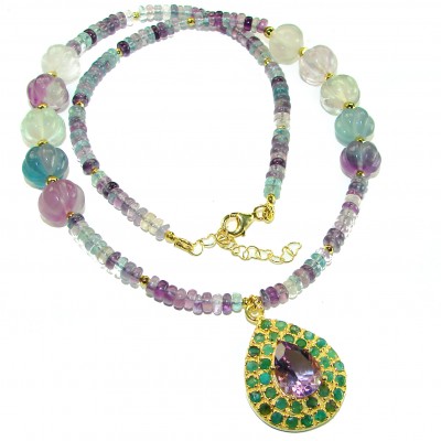 33.2 grams Rare Unusual Natural Fluorite 14K Gold over .925 Silver handcrafted NECKLACE