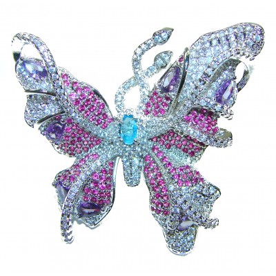 An exuberantly Large Dazzling Butterfly 18.5 carat Apatite Ruby .925 Sterling Silver handcrafted ring size 7 adjustable