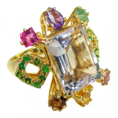 Blooming Orchid 17.5 carat Pink Amethyst 14K Gold over .925 Silver handcrafted Cocktail Ring s. 9