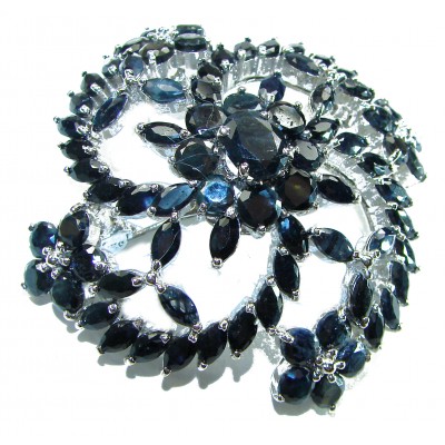 Vintage Design Genuine Sapphire 14k White Gold over .925 Sterling Silver handmade Pendant Brooch