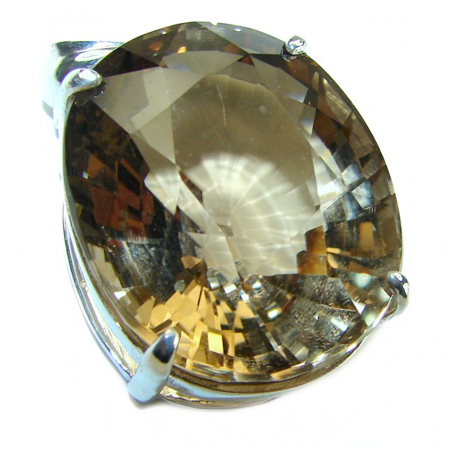 Penelope - Large- 59.5 carat carved Smoky Topaz .925 Sterling Silver handmade Pendant
