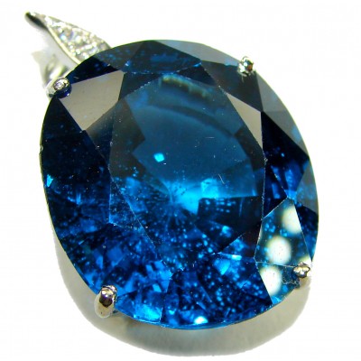Enchanted Ocean Water oval cut 19.5 carat London Blue Topaz .925 Sterling Silver handmade Pendant