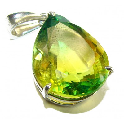 Natural 18.5 carat Green Sapphire 14K White Gold over .925 Sterling Silver handmade Pendant