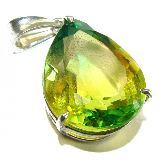 Natural 18.5 carat Green Sapphire 14K White Gold over .925 Sterling Silver handmade Pendant