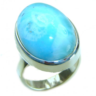 Captivating allure of Genuine AAAA Caribbean Larimar .925 Sterling Silver handcrafted STATEMENT ring size 7 adjustable